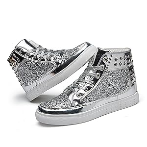 キラキラー☆ AIR BOSS SILVER シルバー ハイカットスニーカー Amazon | [スター イー ビズネス] ハイカットスニーカー